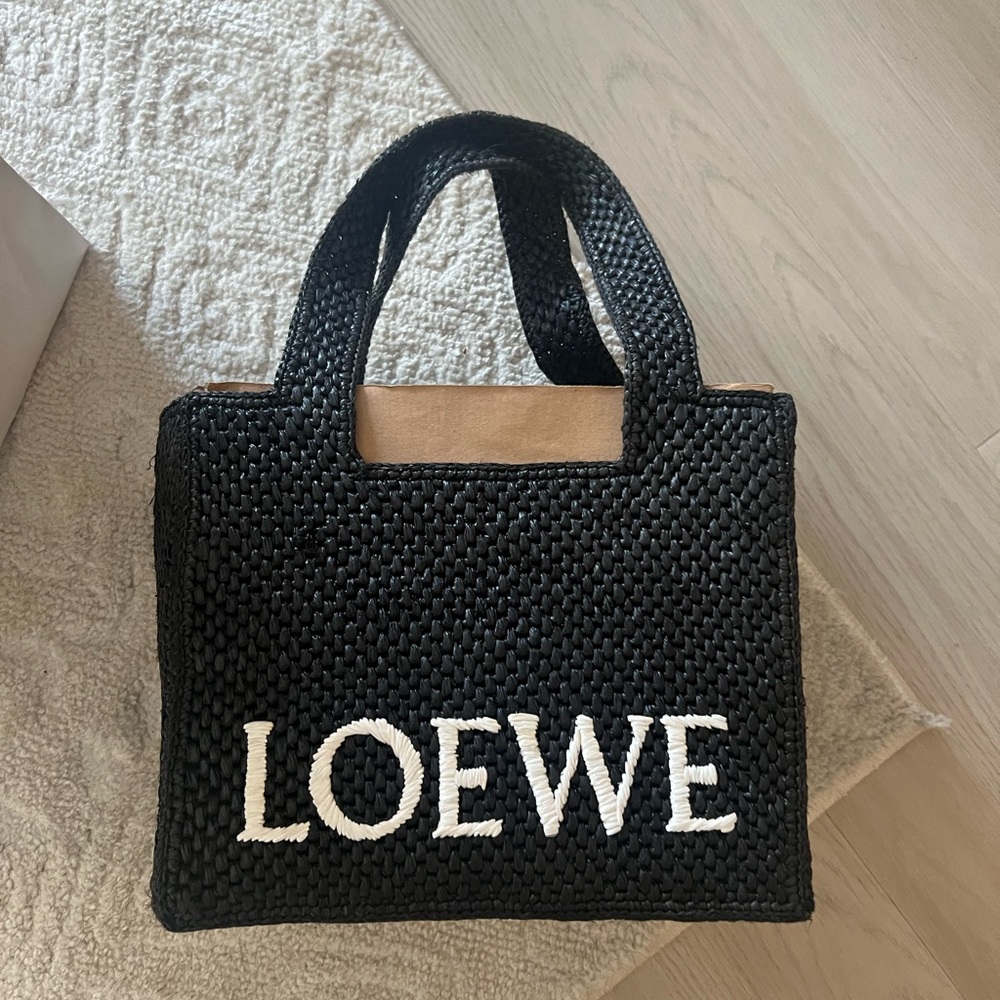 Loewe Black and Tan Woven Tote Medium